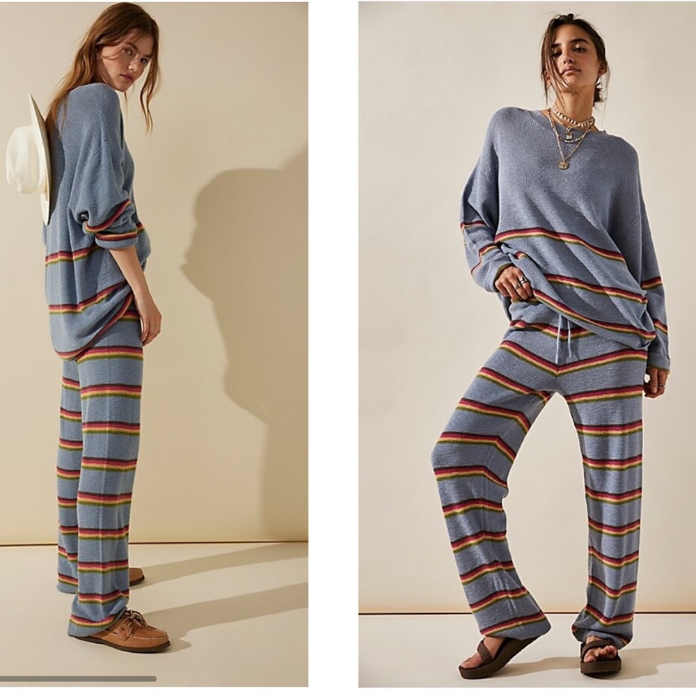 Free People Blue Striped Sweater